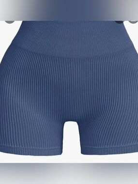 High-Waist Ribbed Bike Shorts in Dusty Blue